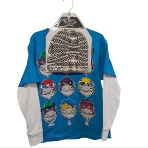 First Wave Graphic Long Sleeve Shirt And Beanie Combo Size 10/12